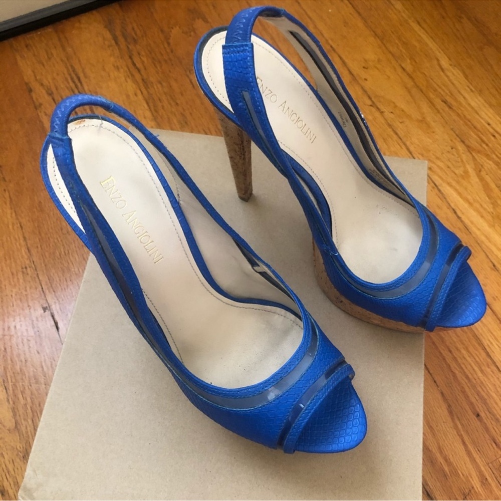 Enzo Angiolini Blue Satin Slingback Heels